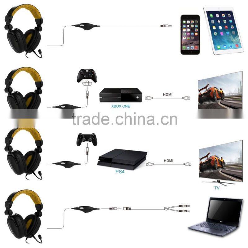 Noise cancellation headband gaming headset with removable mic for Playstation 4 PS4 XBOX one PC tablet