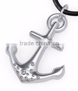 Rose gold Stainless steel girls pendant silver CZ inlay anchor pendant necklace