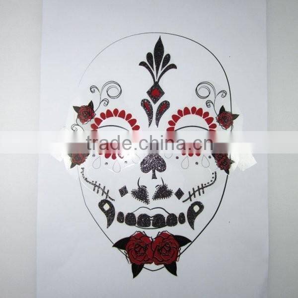 Day of dead floral skull face sticker glitter holiday face tattoo for halloween party factory