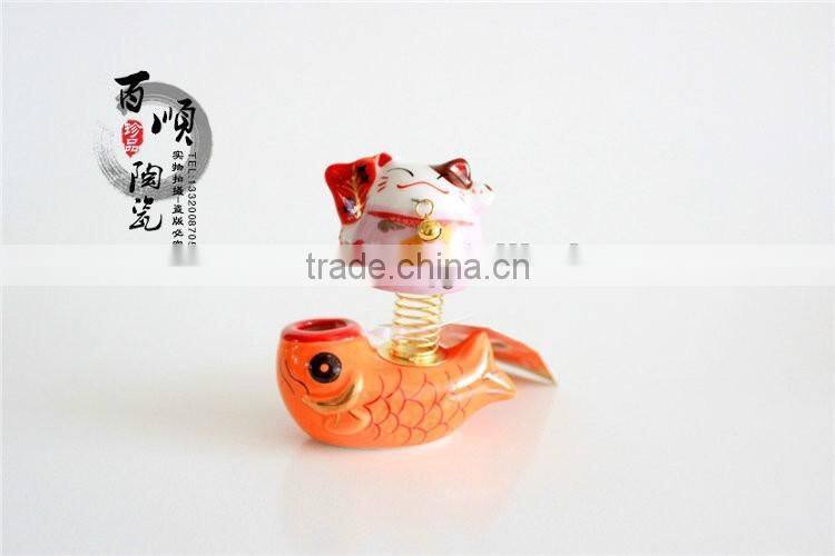 golden fish base ceramic lucky cat for car decoration Colors to choose fortune cat