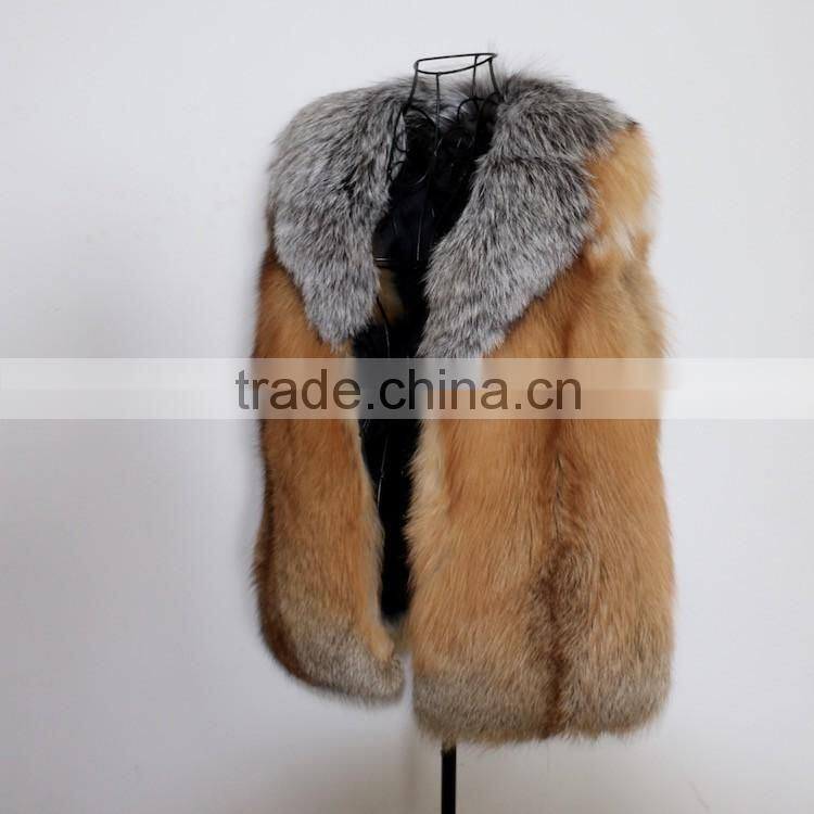 2016/2017 Retail Hot Sale Natural Red Fox Fur Vest with Silver Fox Fur Collar for Fashion Women Fur Gilet with Cheap Price