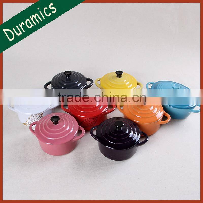 Promotional ceramic round soup bowl with cover wholesale