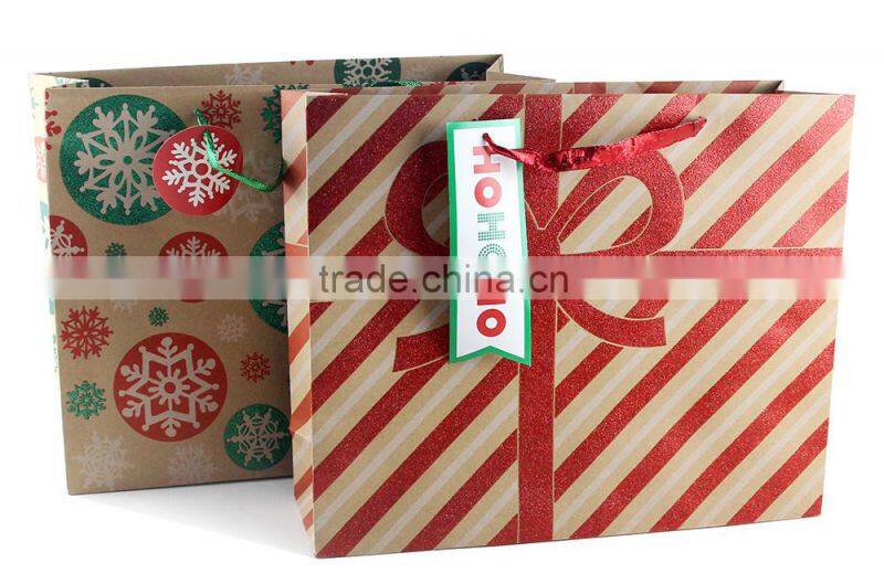 Wholesale handmade custom glitter christmas gift paper shopping bags