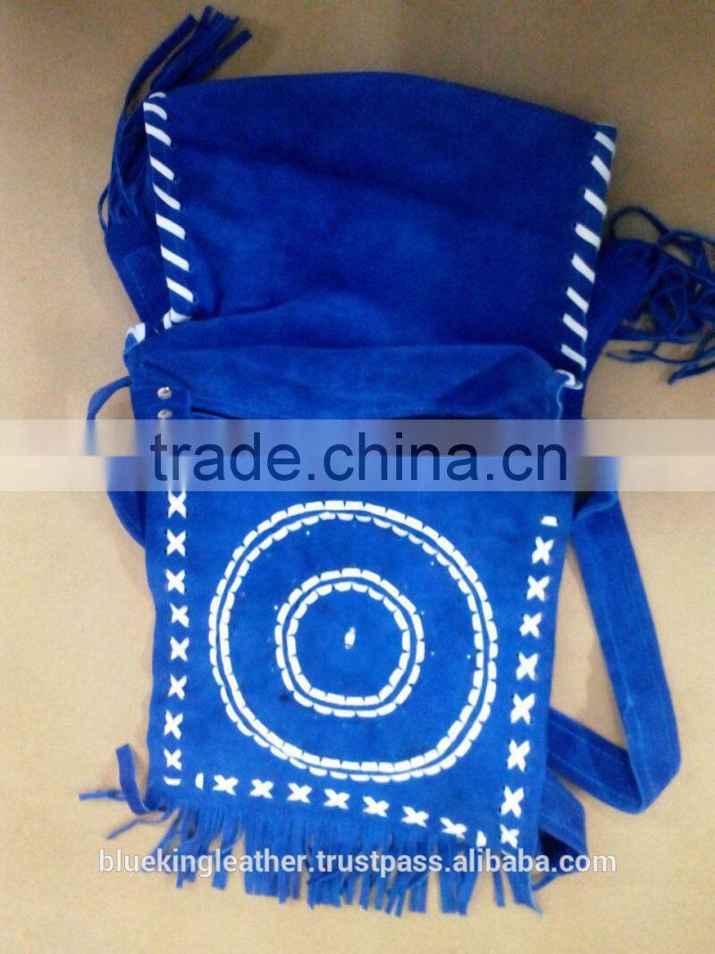 Handmade Western Style Real Suede Leather Beaded Ladies Shoulder Bag Fringed