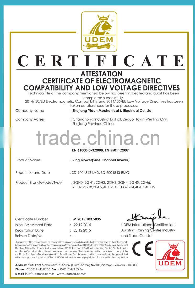 three phase side channel blower/vortex vacuum pump