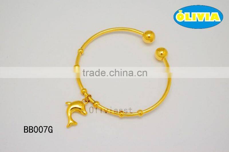 Olivia Jewelry Hot Promotion Gold Plated Design Stainless Steel Men Cuff Bracelet With Fish Pendant