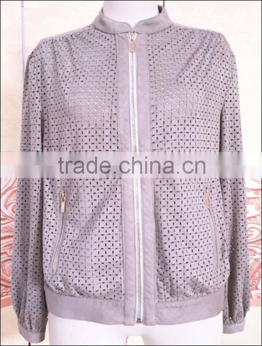 Hot Sale Fashion Women's irregular short suede jacket with punched hole