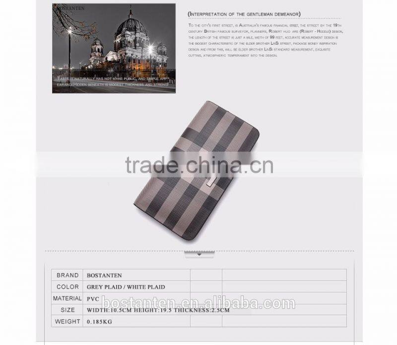 classic plaid leather wallets clutch hand bag for men fashion