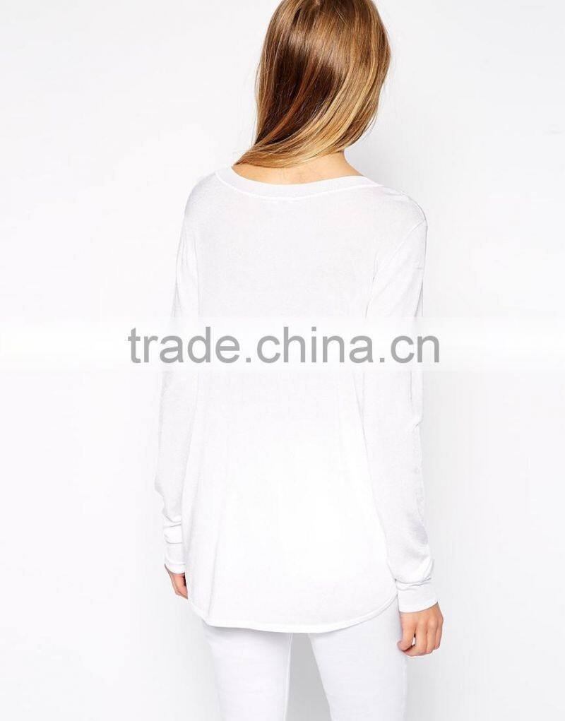 OEM Service New Fashion Lady Clothes Blank Shirt Long Sleeves Women Sweater Latest Casual Shirt Design