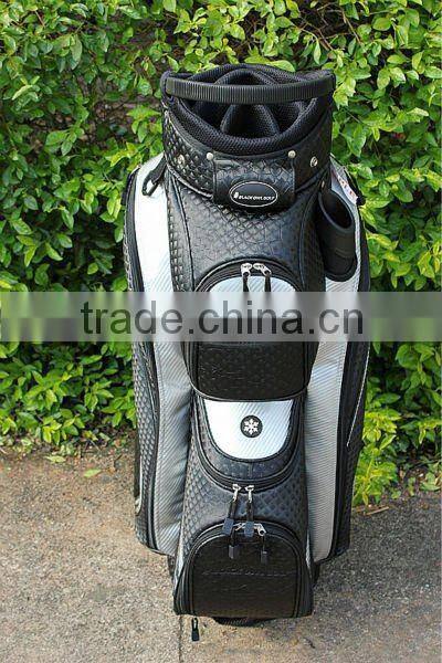 black leather golf cart bag