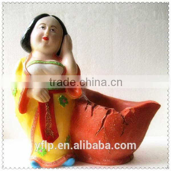 Resin Terra-Cotta Warriors Figurine down on One Kneel Flower Pot Craft for Garden Decoration
