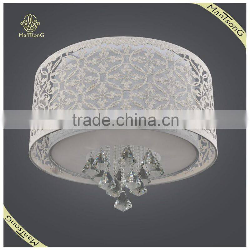 Beautiful Flower Printed Fabric Shade Ceiling Lamp Crystal Accessories for Home Decorative