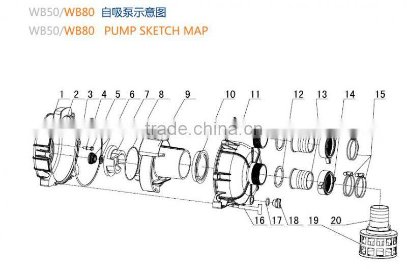 2 inch trash water pump driven by gasoline engine or diesel engine 5.5-6.5Hp