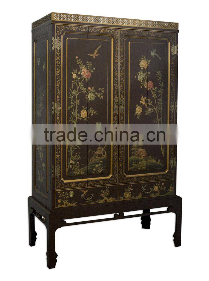 Luxury hand painted solid wood two doors wardrobe with drawers