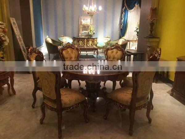 Royal Design Home furniture Round Dinning Table With Six Chairs, Hand Carved Wood Dinning Room Set
