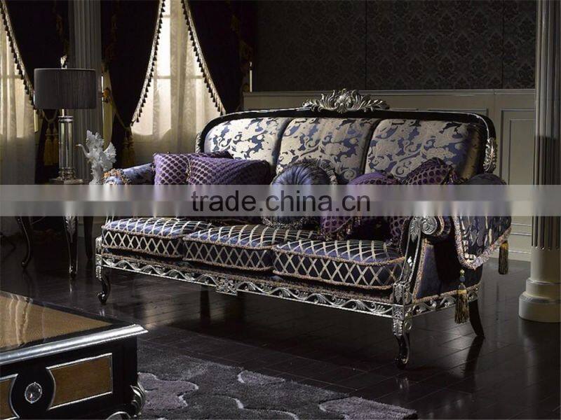 Neo Classic Elegant Purple Sofa Seat Set, Exquisite Carved Mahongany Sectional Sofa Set, Hanging Tassel Deco Sofa Set