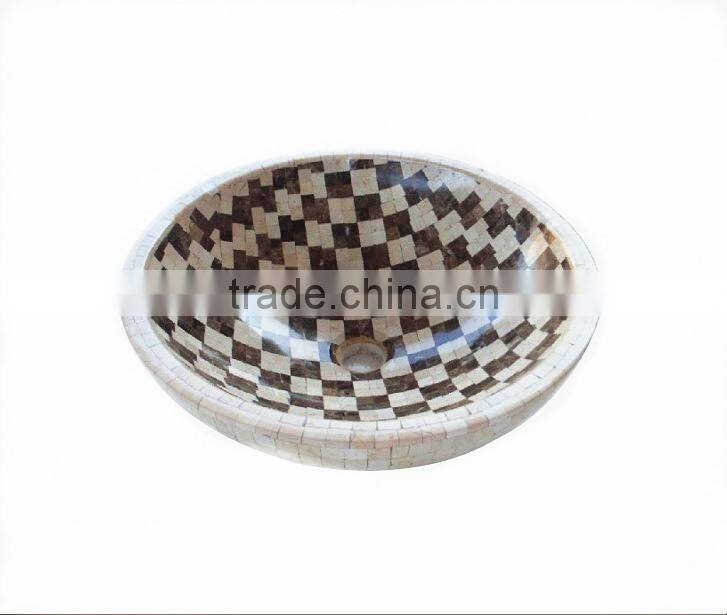 Dark , light emperador marble mosaic sink