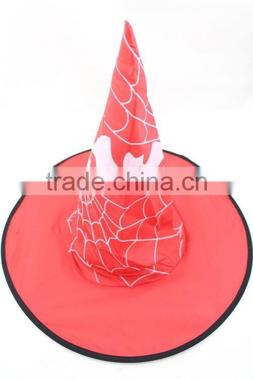Halloween party red witch hat with flower and feather