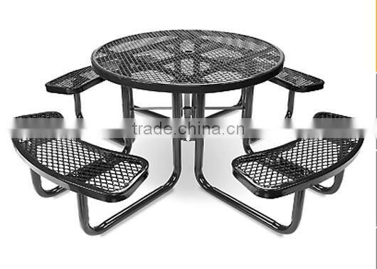 Perforated metal outdoor table and bench steel picnic table
