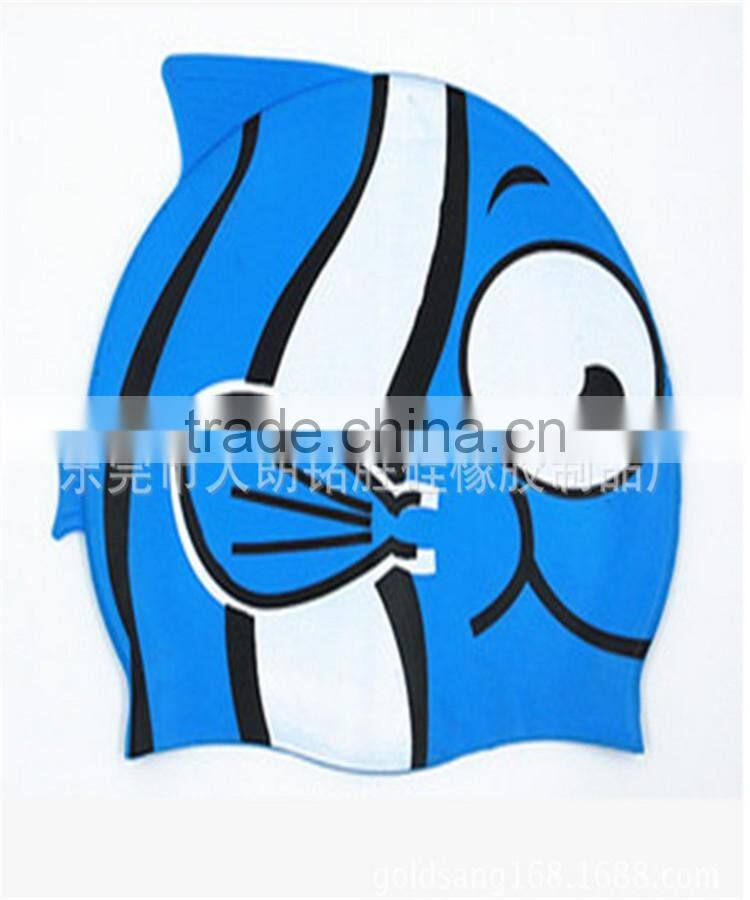 Funny cartoon fish and wave design silicone children swimming cap