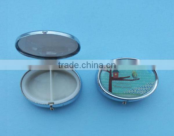 Promotional 2 Departments round shape metal pill box