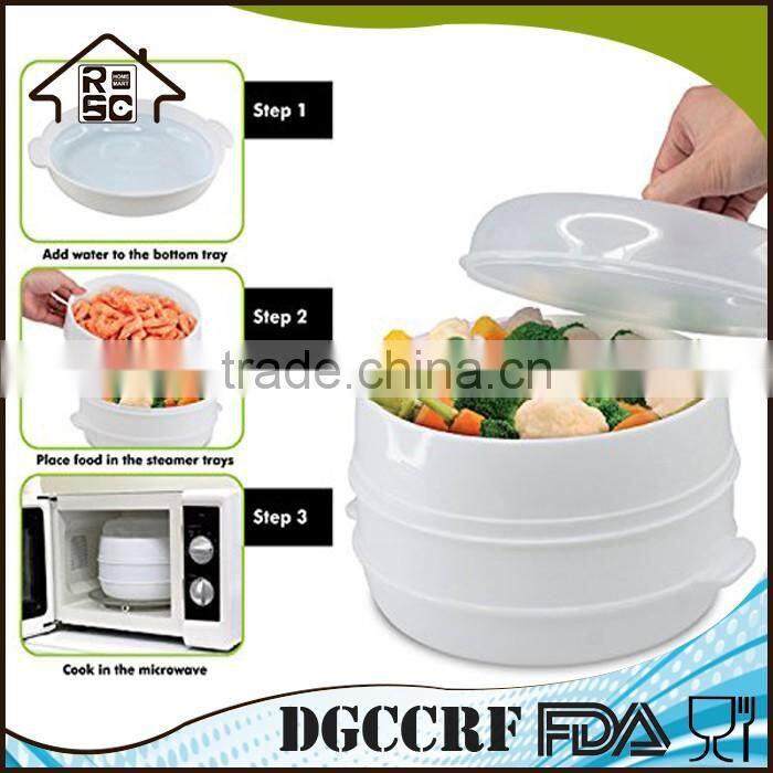 Classic Food grade Plastic 2 Tier Microwave Steamer Food Cooker Container