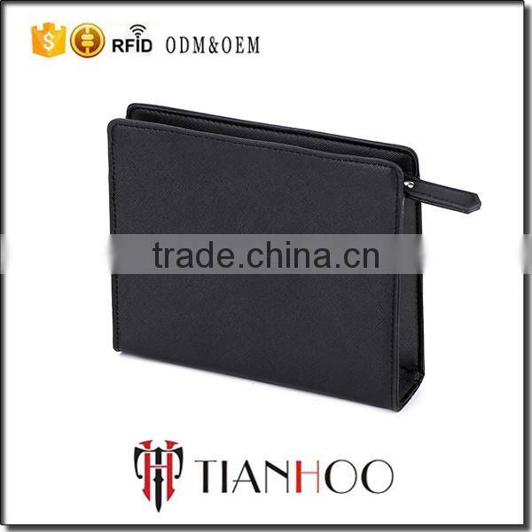 Black leather portfolio small hand bag genuine leather ladies clutch bag