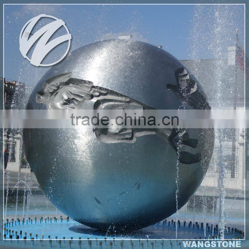 Outdoor stainless steel spinning water round ball fountain