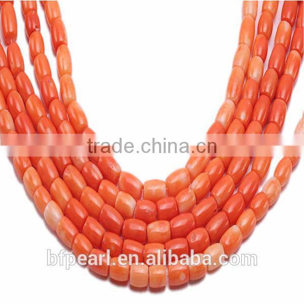 Charming 7x10mm Pillar-shaped Orange Coral Loose String of Beads