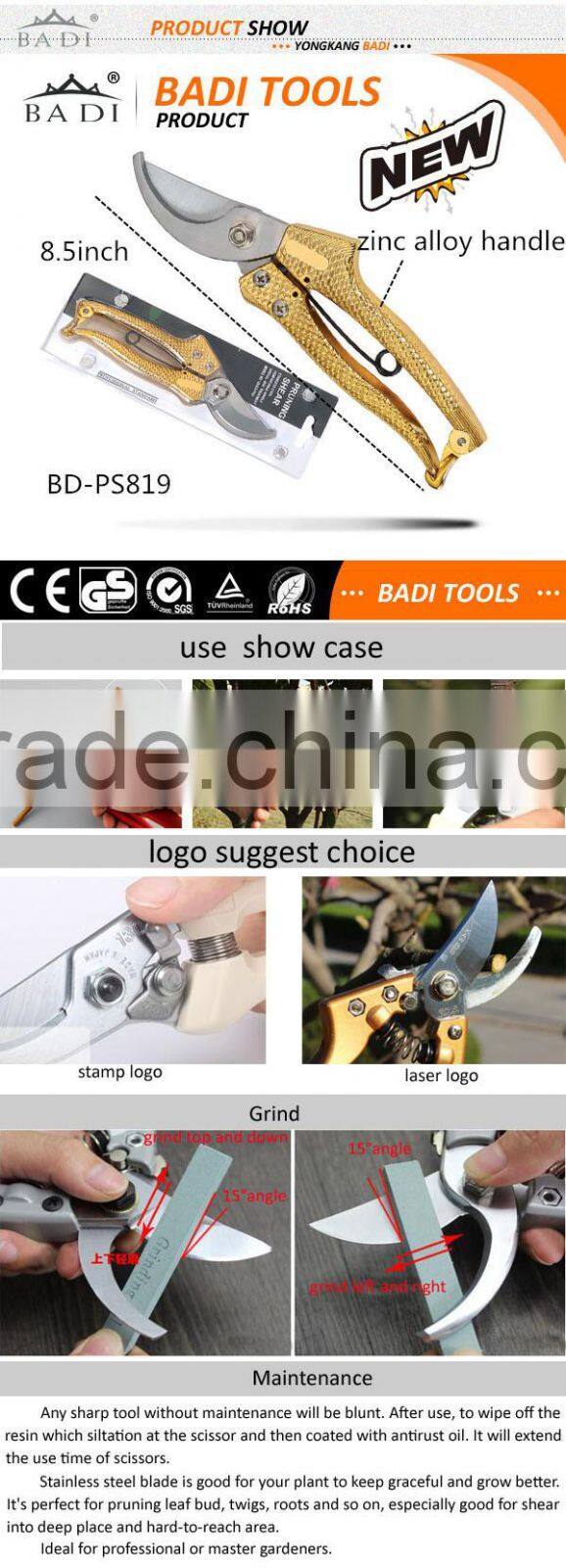 high quality zinc alloy handle garden pruning shear with sharp blade