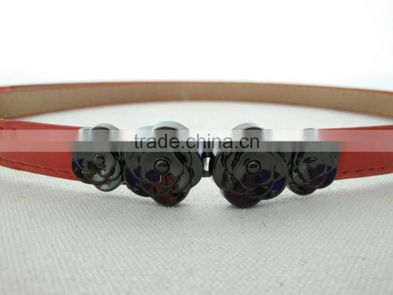 Wholesale adjustable flower pattern buckle sex women lady thin PU waist belt