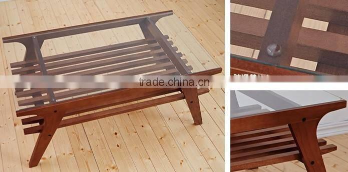 2016 High quality tempered glass modern wooden coffee table