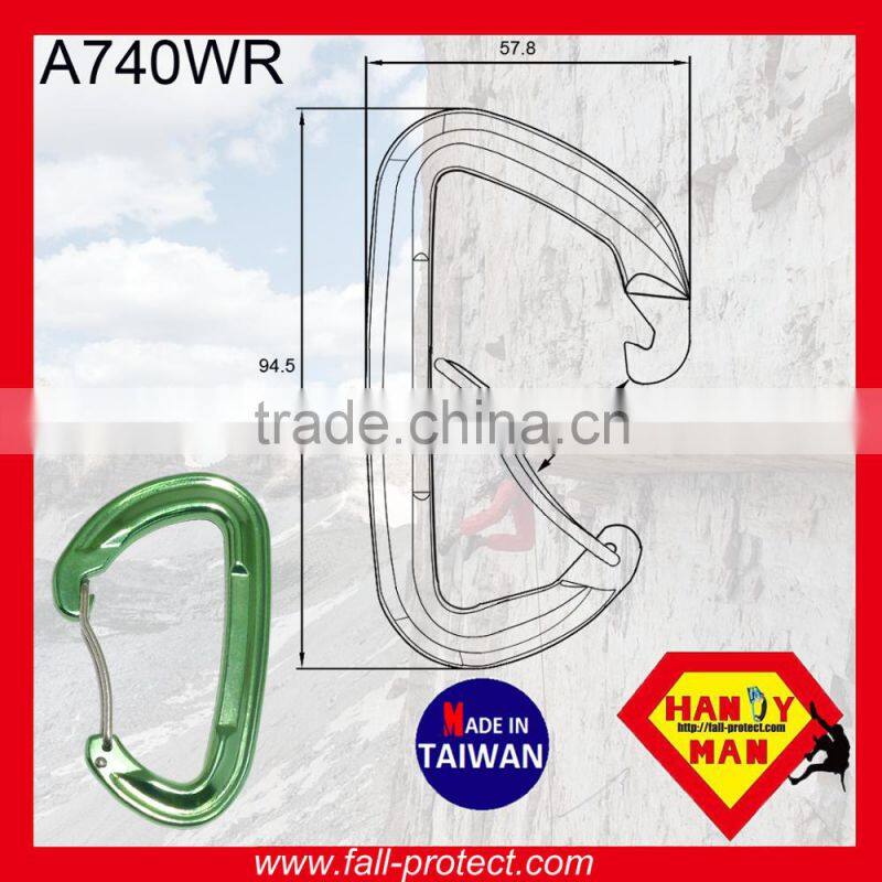 25KN Taiwan Mountain Climbing Aluminum Carabiner With Wire Gate