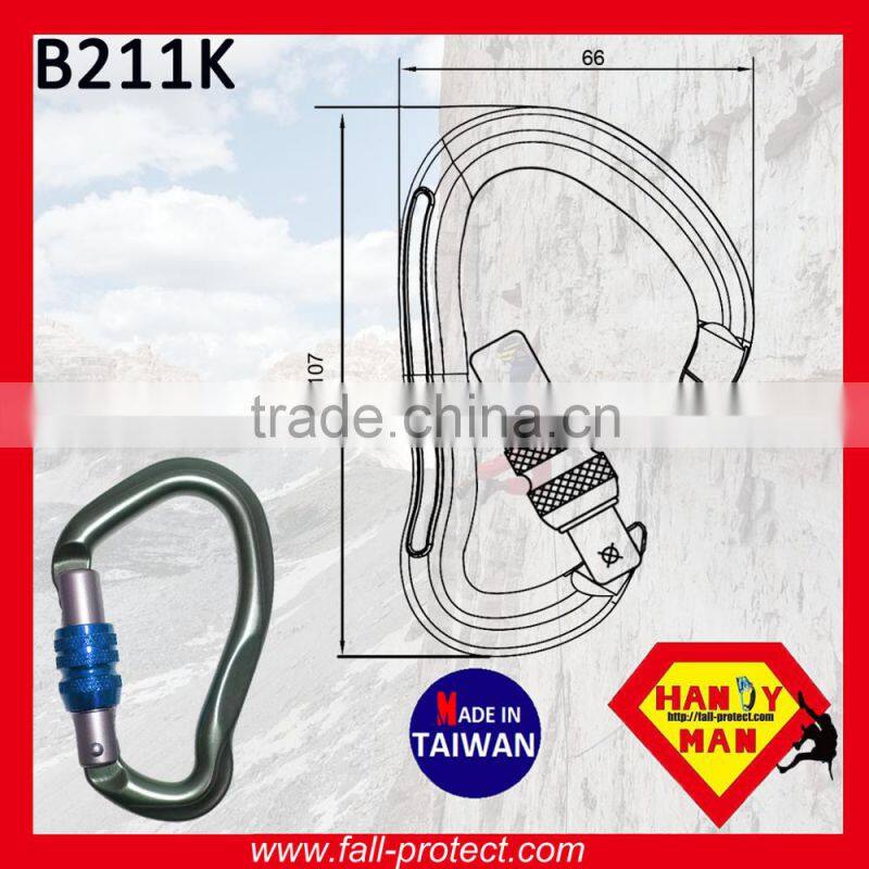 Aluminum Material Rescue Rock Climbing 23KN Carabiner With B Type