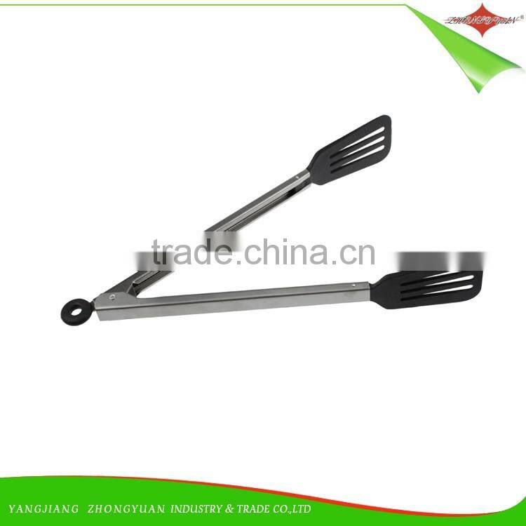 ZY-H3013 12"stainless steel Salad serving tongs Nylon Kitchen tongs with semicircle blade