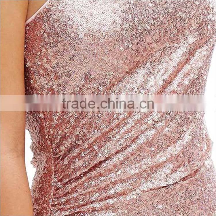 new fashion design hot sale one shoulder elegant maxi gold sequin mini dresses cocktail dress