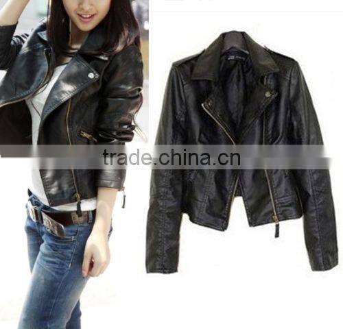 Womens Slim Biker Motorcycle PU Soft Leather Zipper Jacket Coat