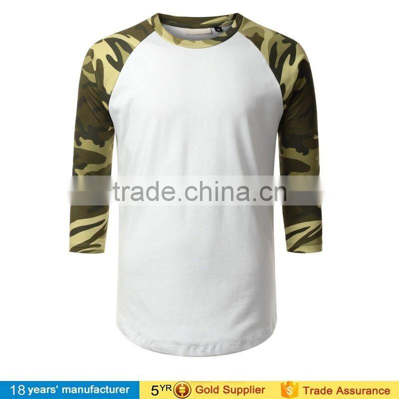 2016 Men's Custom logo running Jersey Shirt Casual Crew Neck 3/4 Sleeve Baseball raglan camo Tshirt