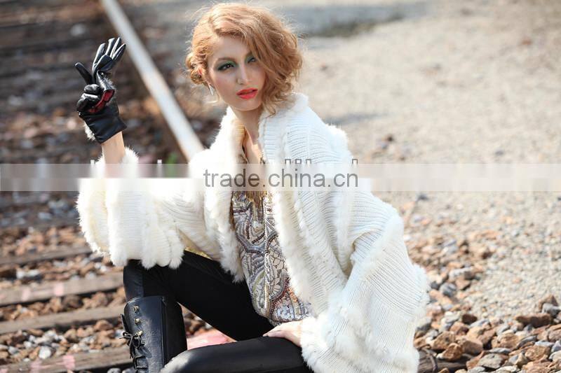 2014 Fashion Ladies Long-sleeve White Cape Collar Cardigan Knitted Partern