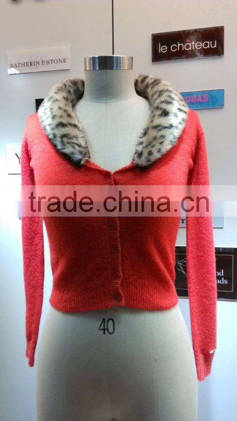 2014 Ladies knitted sweater,cardigan with mohair