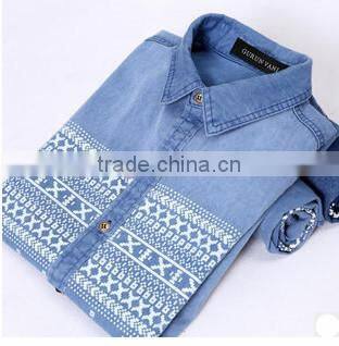 Men's Printed Denim Shirts Short Sleeve Denim Shirt For Men Washed Denim Casual Shirt