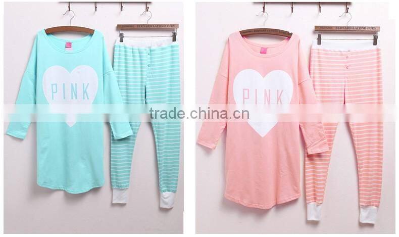 2016 comfortable two piece summer cotton pajamas women