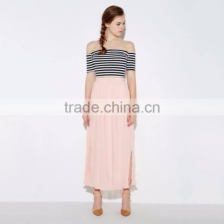 HAODUOYI Women Slit Side Chiffon Maxi Casual Skirt