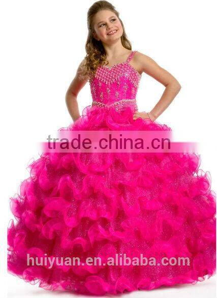 pink beaded heavy backless strap girl's gown