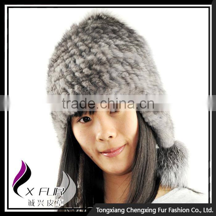 CX-C-08C Custom Beanie Hat With Fur Pom Pom,Knitted Hat With Pom Pom, Mink Fur Knitted Cap