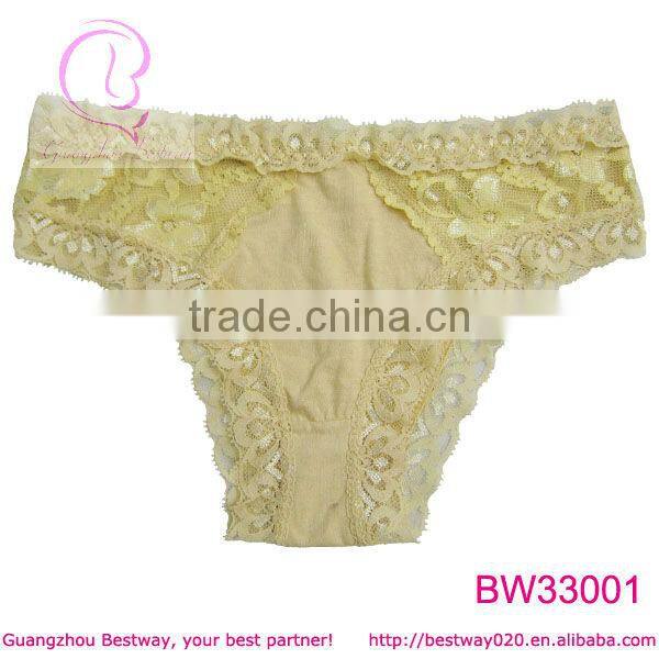 Hot sale yellow cotton panties with lace & bow in apparel