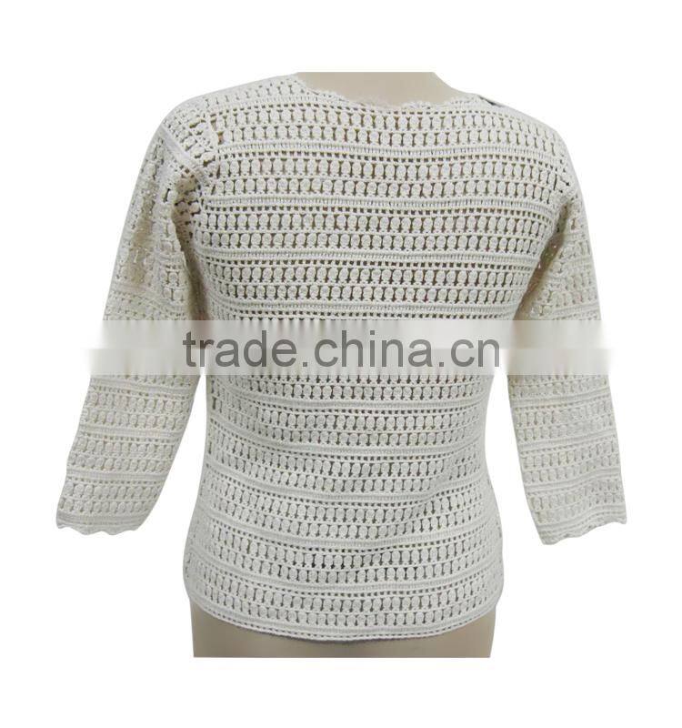 wholesale high quality machine crochet lady's long sleeve crochet blouse top