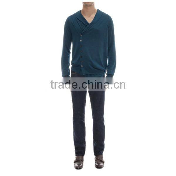 Direct sale assymetric cape collar men's cardigan sweater