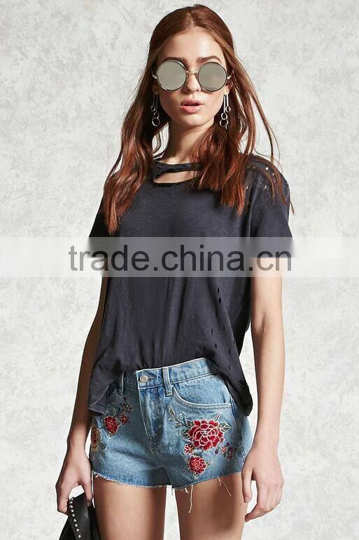 2017 floral printing jeans shorts high waisted denim shorts custom