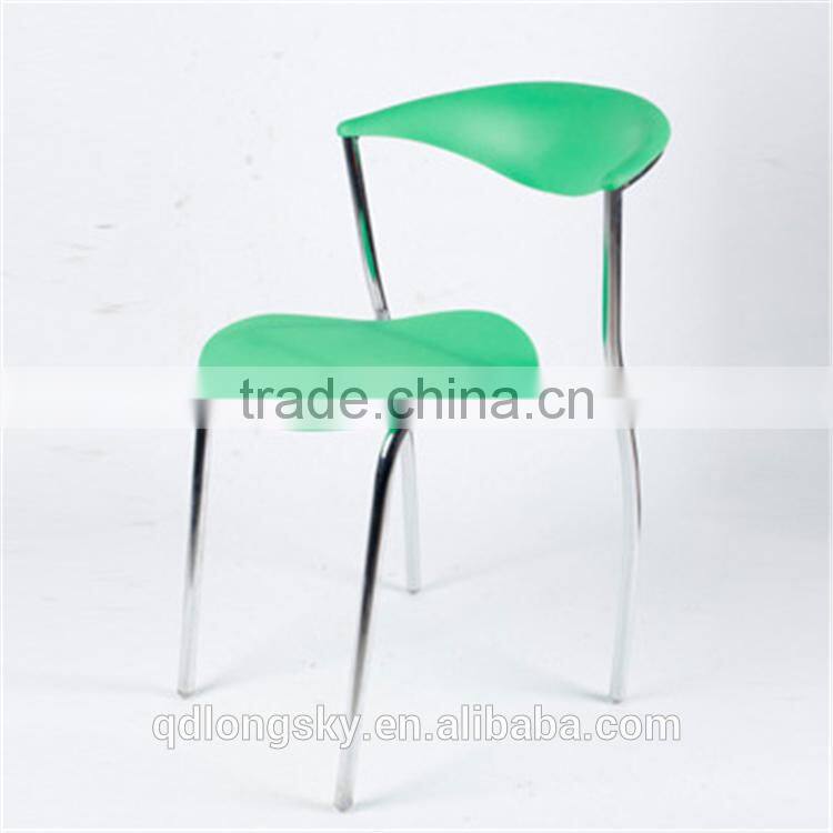 LS-4026A Plastic blue dining chair hotel furniture manufacturer in China Best Selling Iron Frame Blue Plastic Chair With Armrest